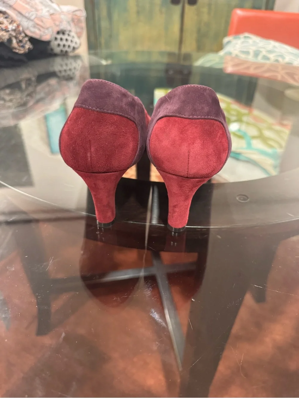 Easy Spirit Two-Tone Suede Pointed Flats in Magenta & Plum